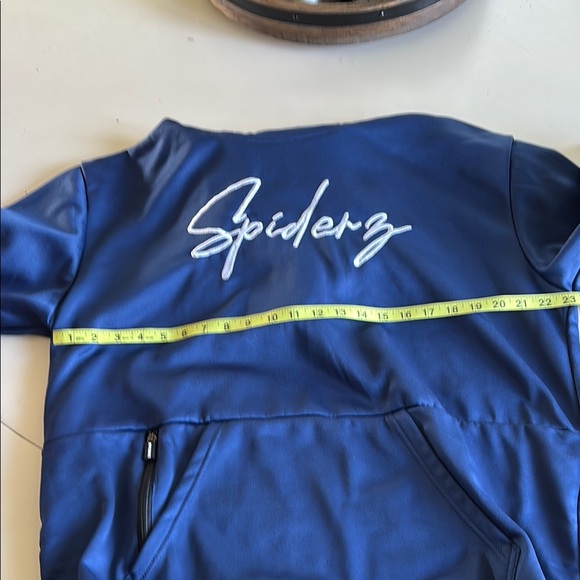 🍁💐 Spiderz Navy Blue Hoodie with Ribbed Cuffs and Minimalist Design - Picture 9 of 9